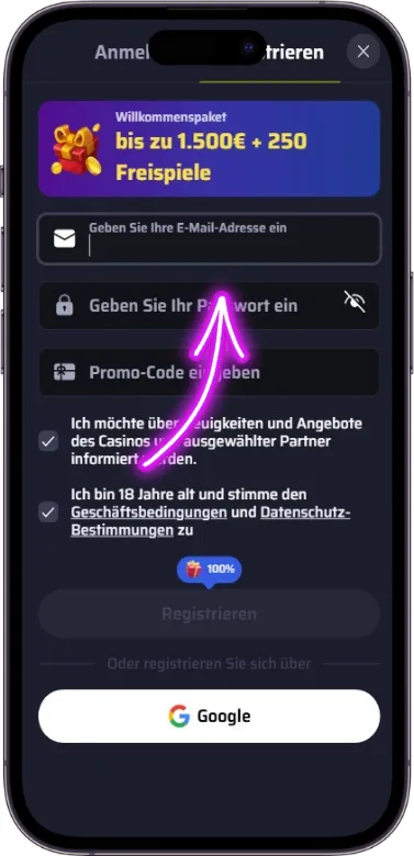Anmeldeformular BDMbet