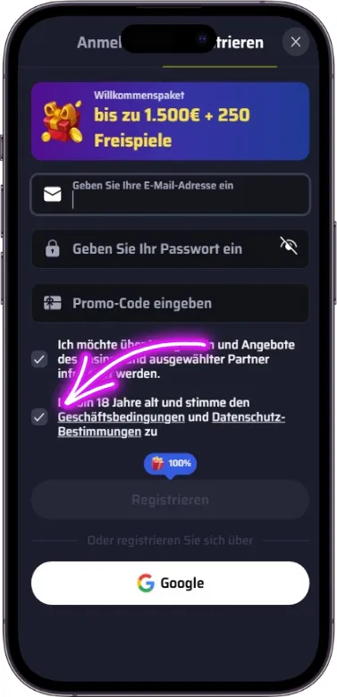 Bedingungen akzeptieren BDMbet