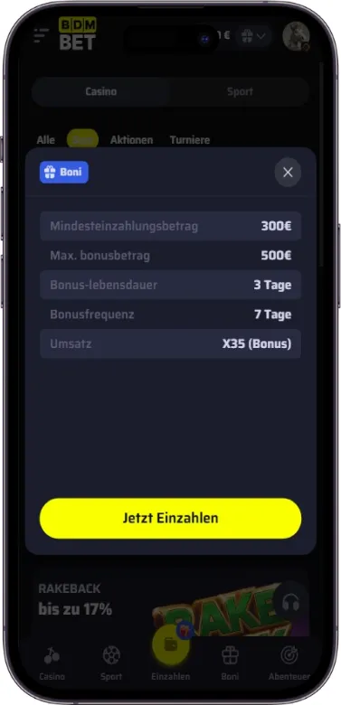 BDMbet Bedingungen akzeptieren