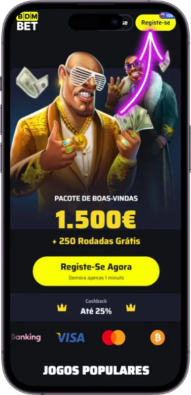 Botão de registo BDMbet