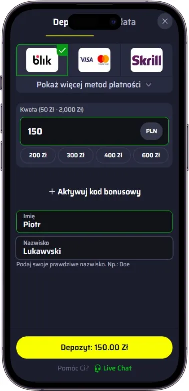 Wpłać środki BDMbet