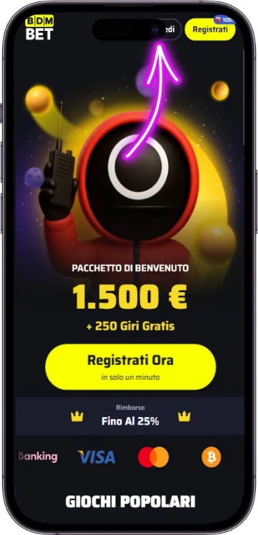 Pulsante di accesso BDMbet