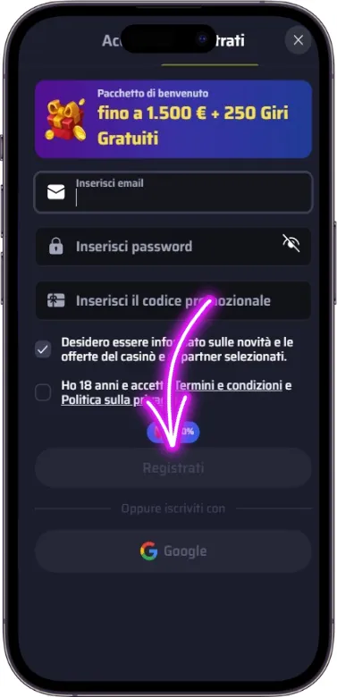 Registrazione completata BDMbet